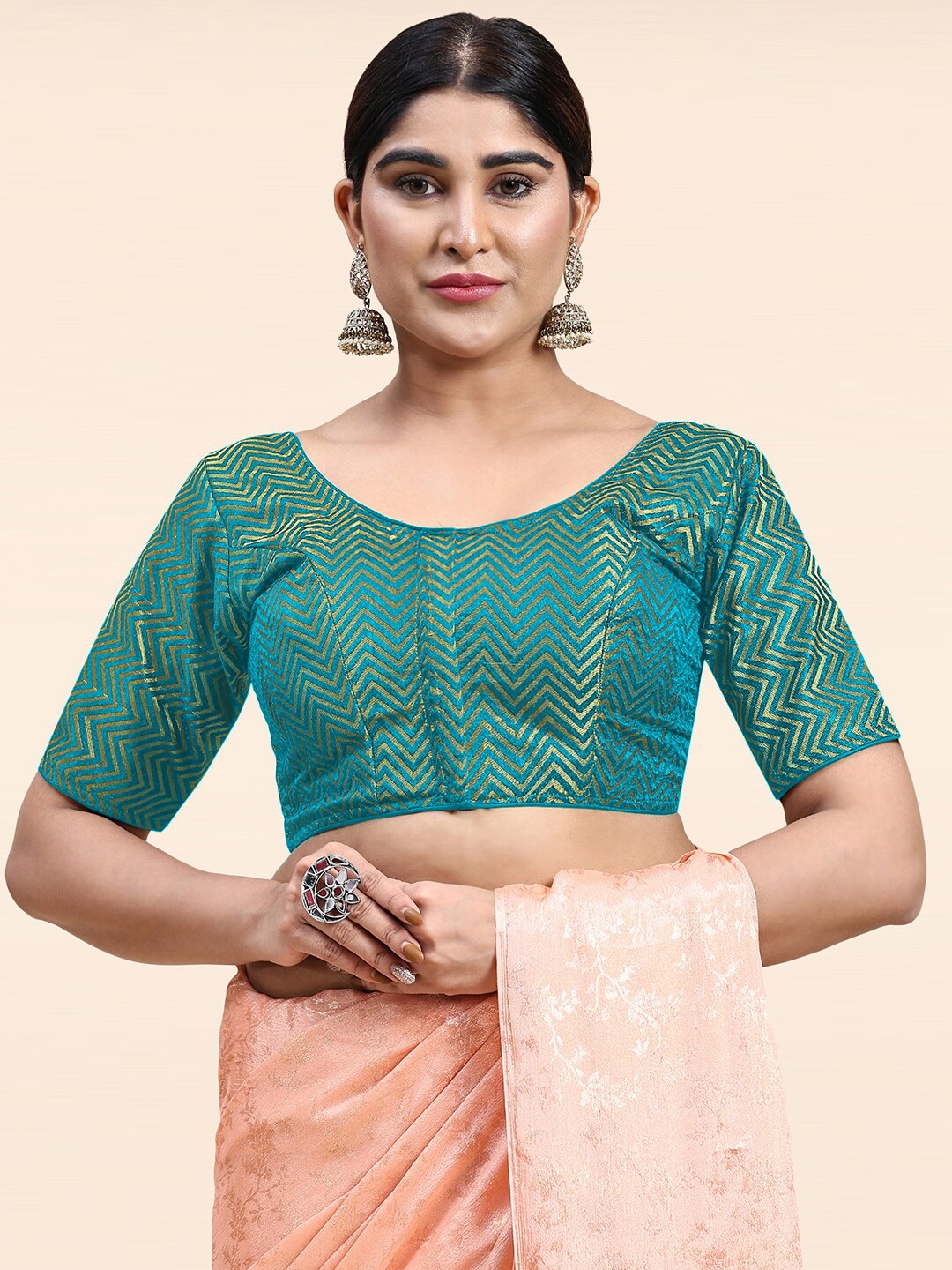 

Kasak Woven Design Silk Readymade Saree Blouse, Green