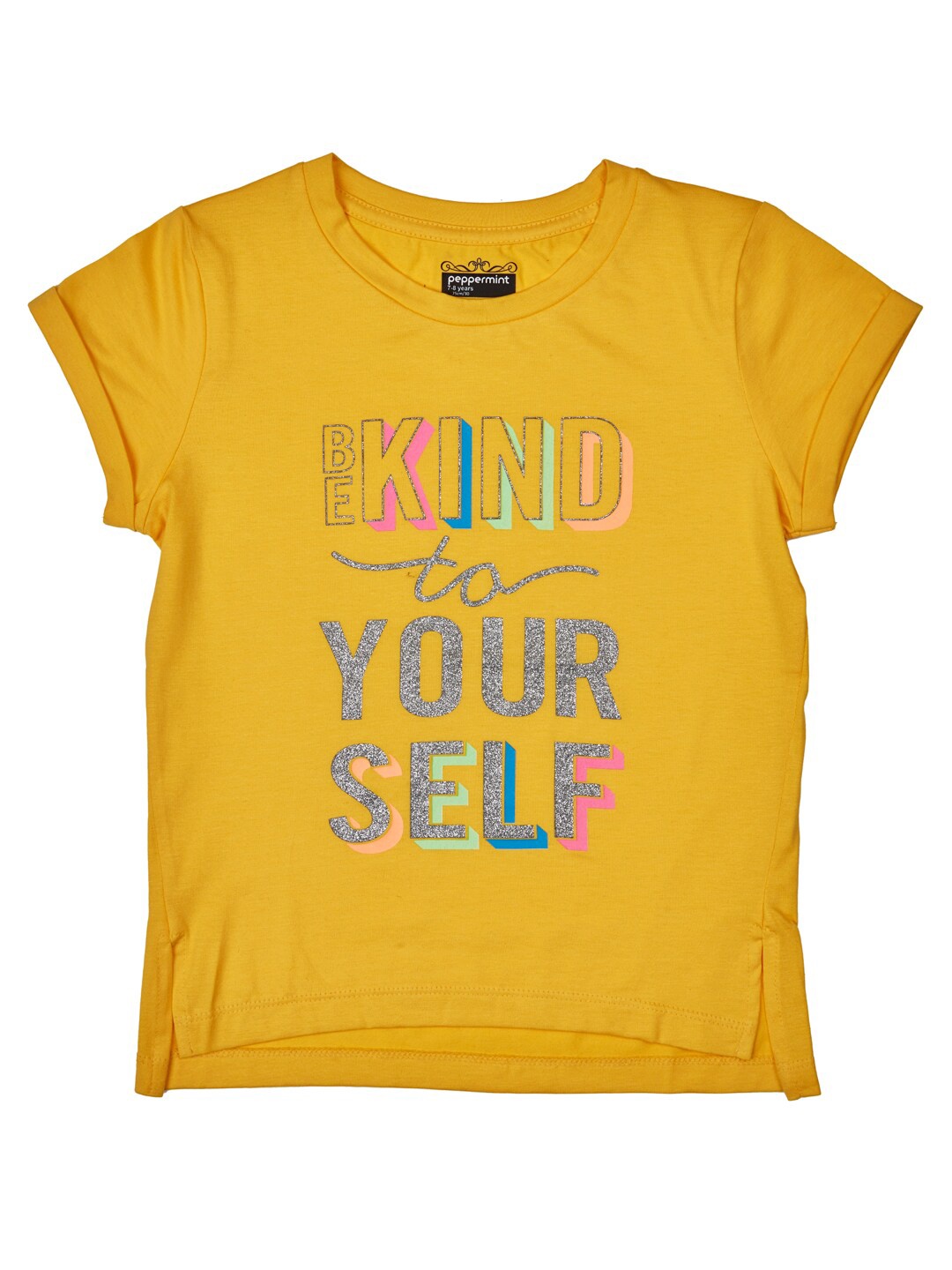 

Peppermint Girls Typography Printed T-shirt, Yellow