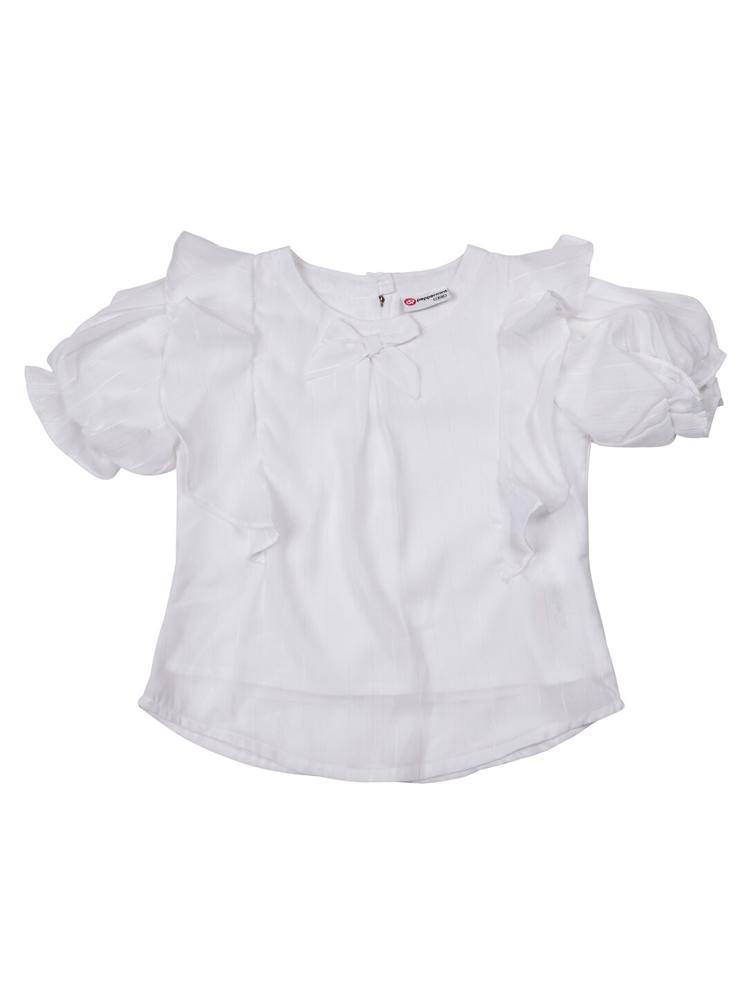 

Peppermint Girls Tie Up Neck Puff Sleeves Top, White