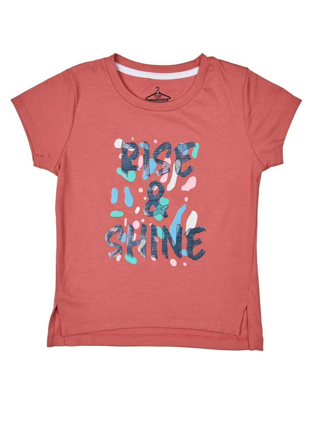 

Peppermint Girls Typography Printed T-shirt, Peach