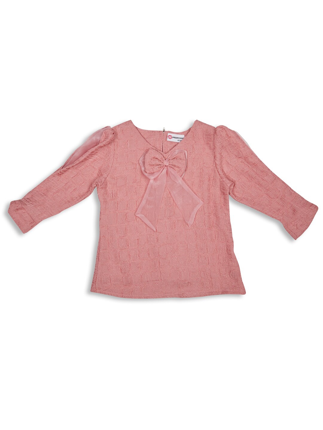 

Peppermint Girls Self Design Puff Sleeves Top, Peach