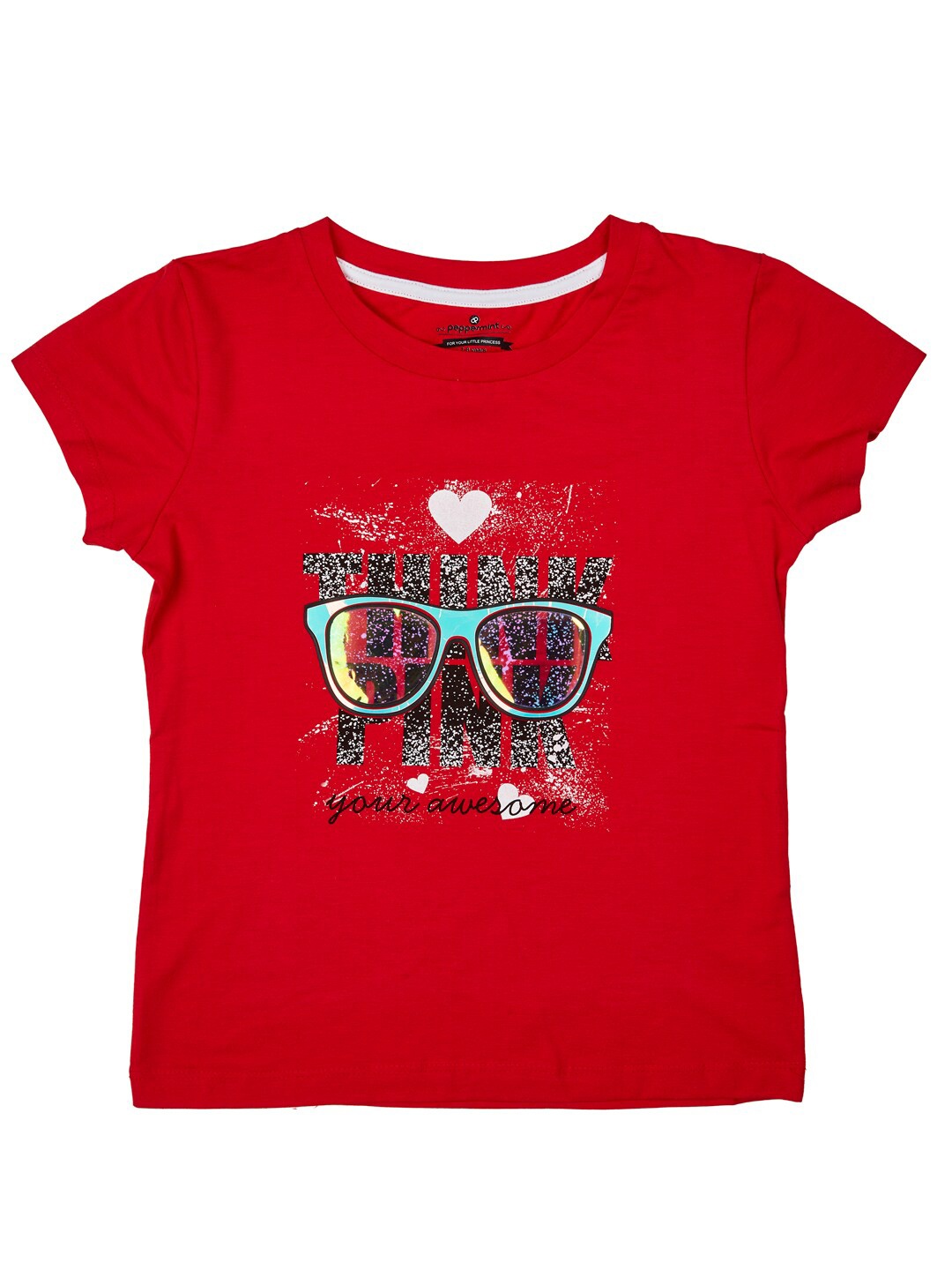 

Peppermint Girls Graphic Printed Round Neck Top, Red