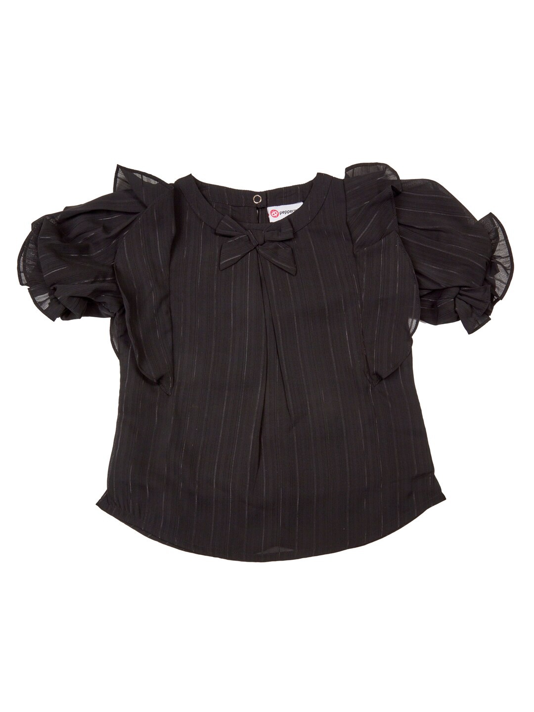 

Peppermint Girls Striped Puff Sleeves Top, Black