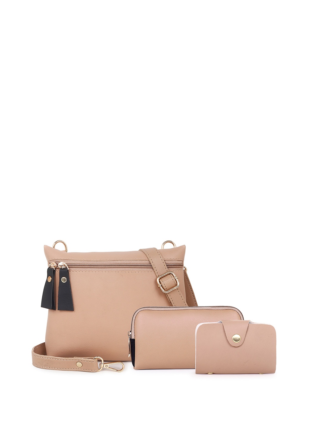 

Black Spade Set Of 3 Structured Tasselled Sling Bag, Beige