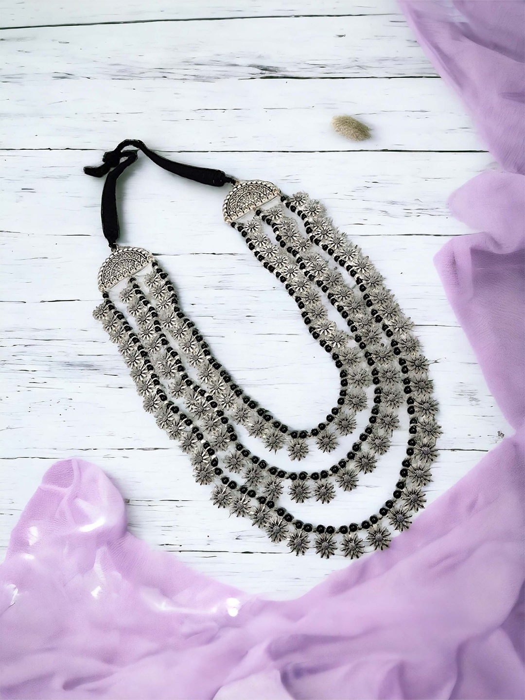 

Sangria Silver Plated Oxidised Beaded Necklace