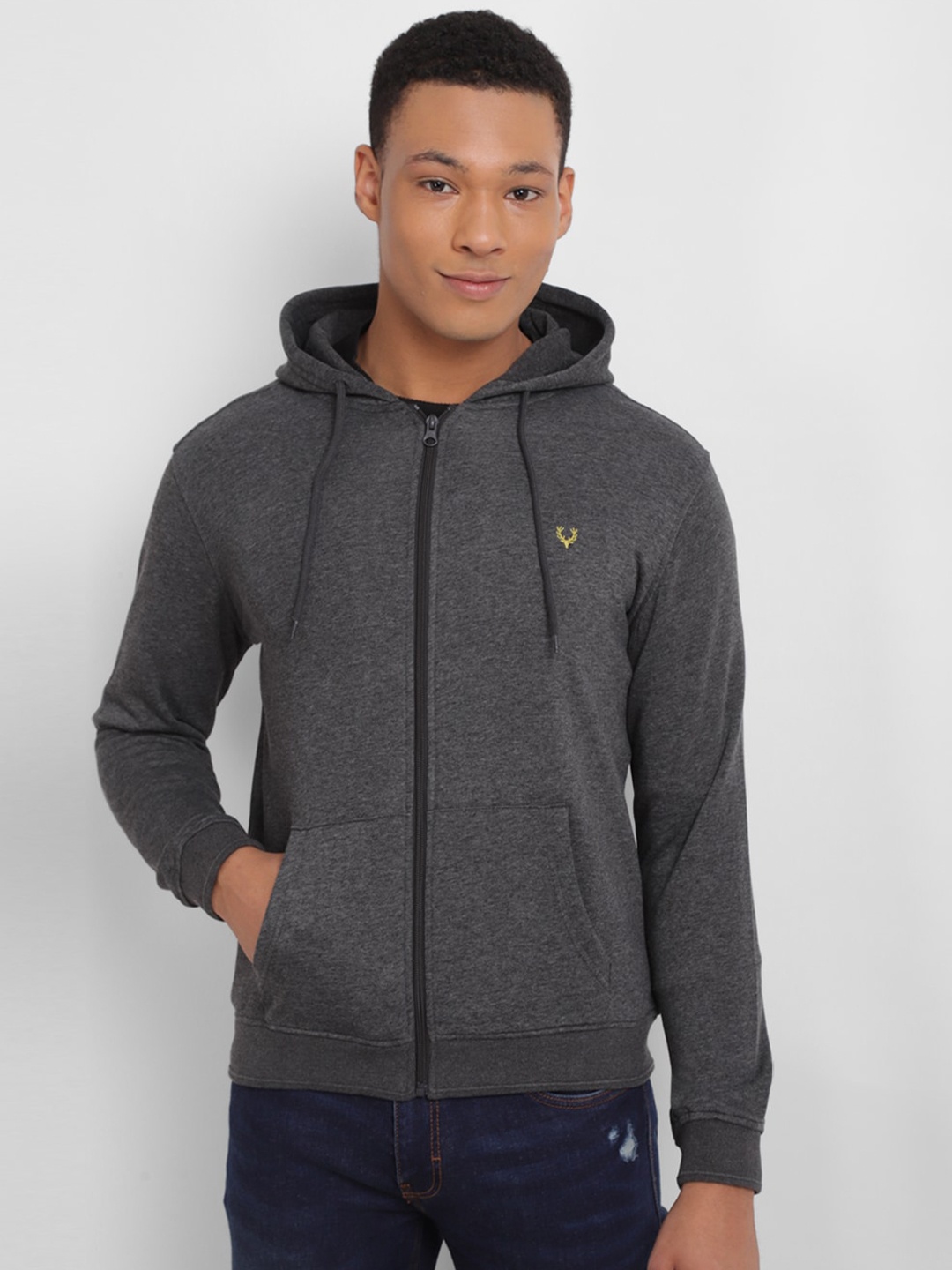 

Allen Solly Hooded Long Sleeves Cotton Front-Open Sweatshirt, Grey