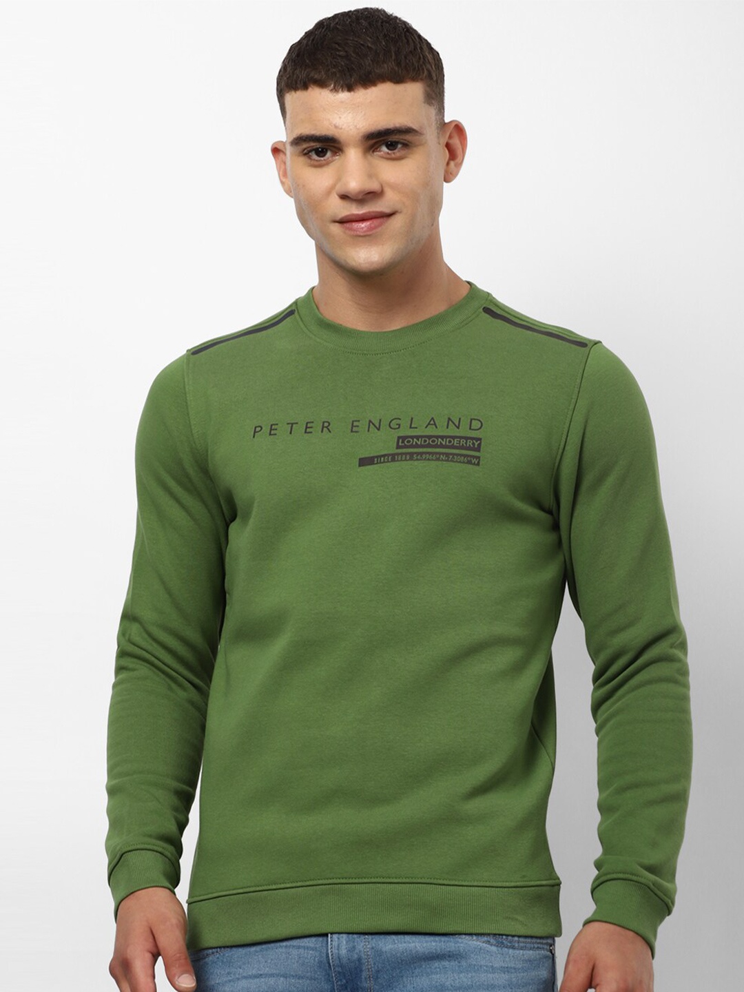 

Peter England Casuals Typography Printed Crew Neck Long Sleeve Pullover Sweatshirt, Green