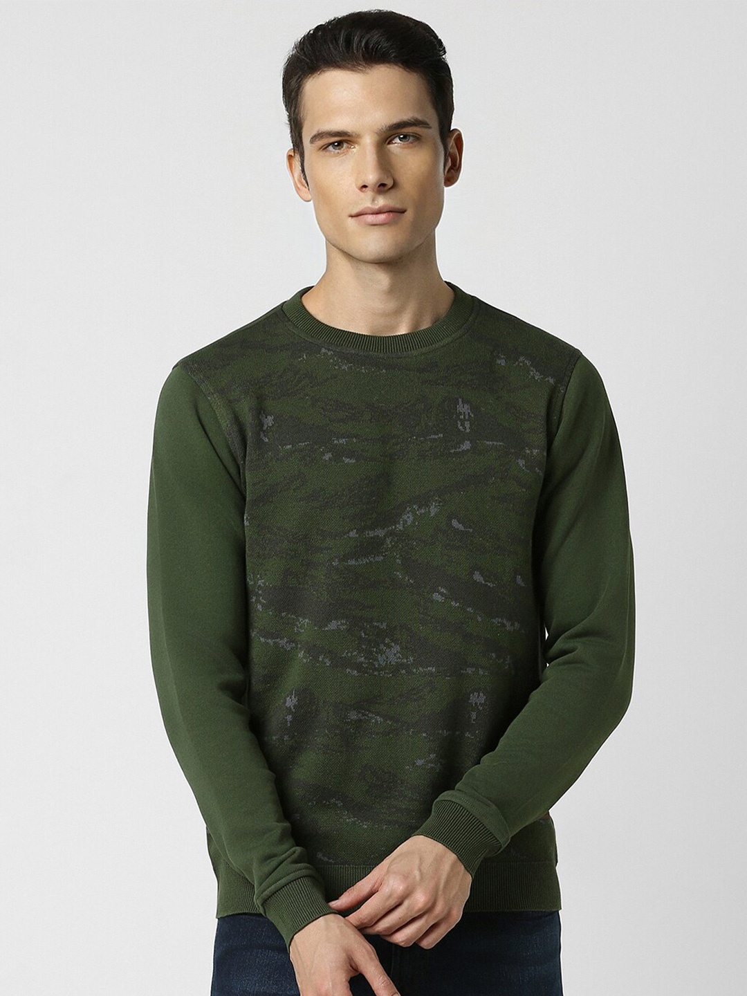 

Peter England Casuals Abstract Printed Crew Neck Long Sleeve Pullover Sweatshirt, Green