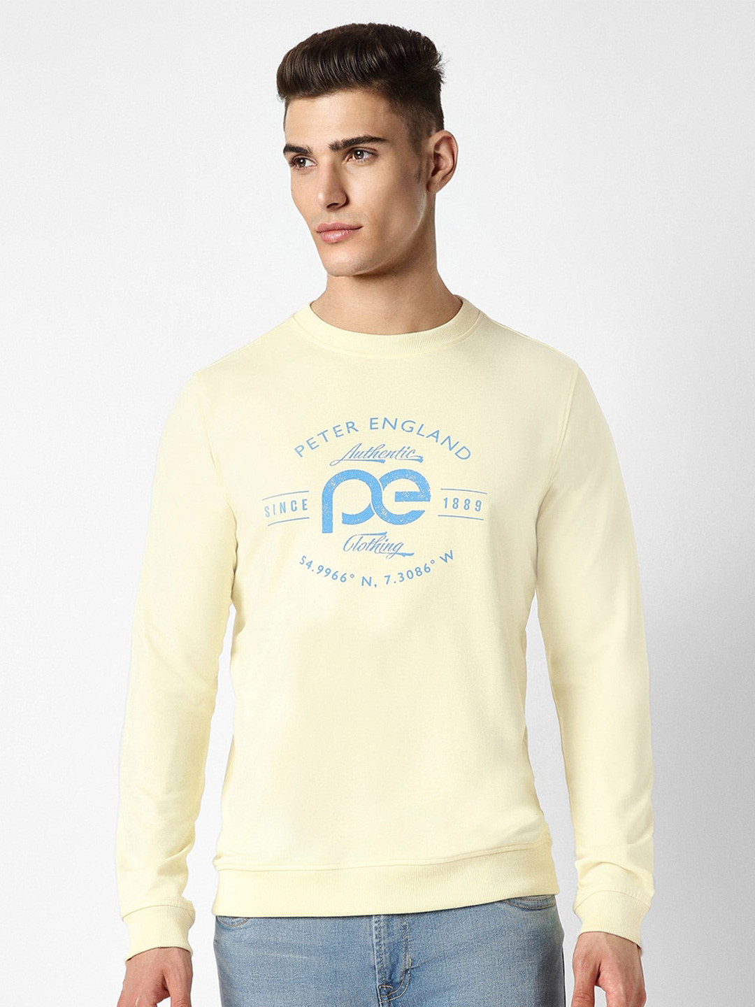 

Peter England Casuals Crew Neck Typography Printed Long Sleeve Pullover Sweatshirt, Yellow