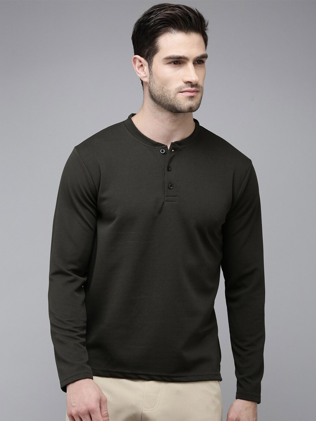 

MADSTO Henley Neck Slim Fit T-shirt, Olive