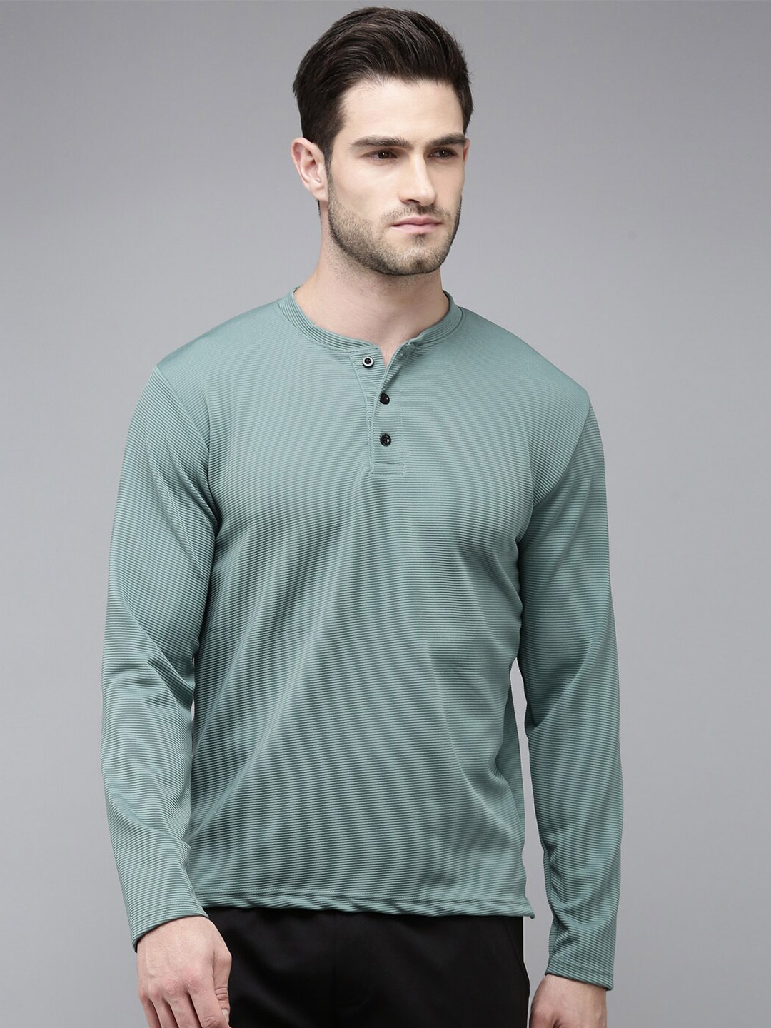 

MADSTO Henley Neck Slim Fit T-shirt, Green