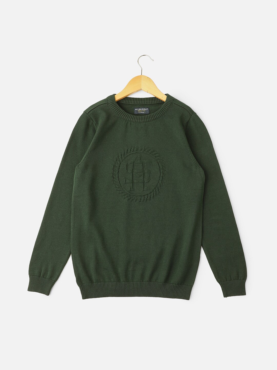 

Allen Solly Junior Boys Cable Knit Round Neck Long Sleeves Acrylic Pullover Sweater, Green