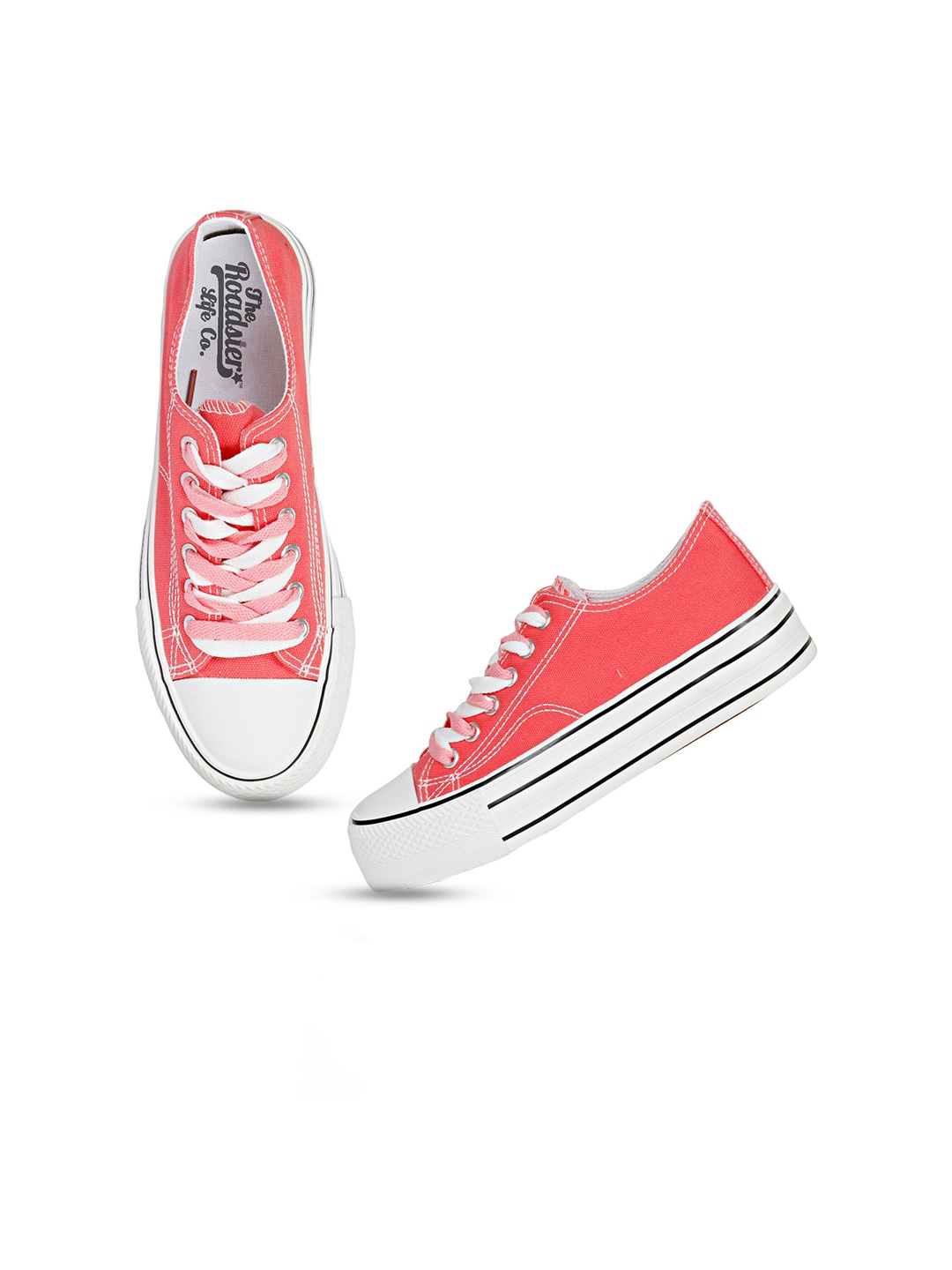 

The Roadster Lifestyle Co. Women Textured Lightweight Canvas Lace-Up Sneakers, Pink