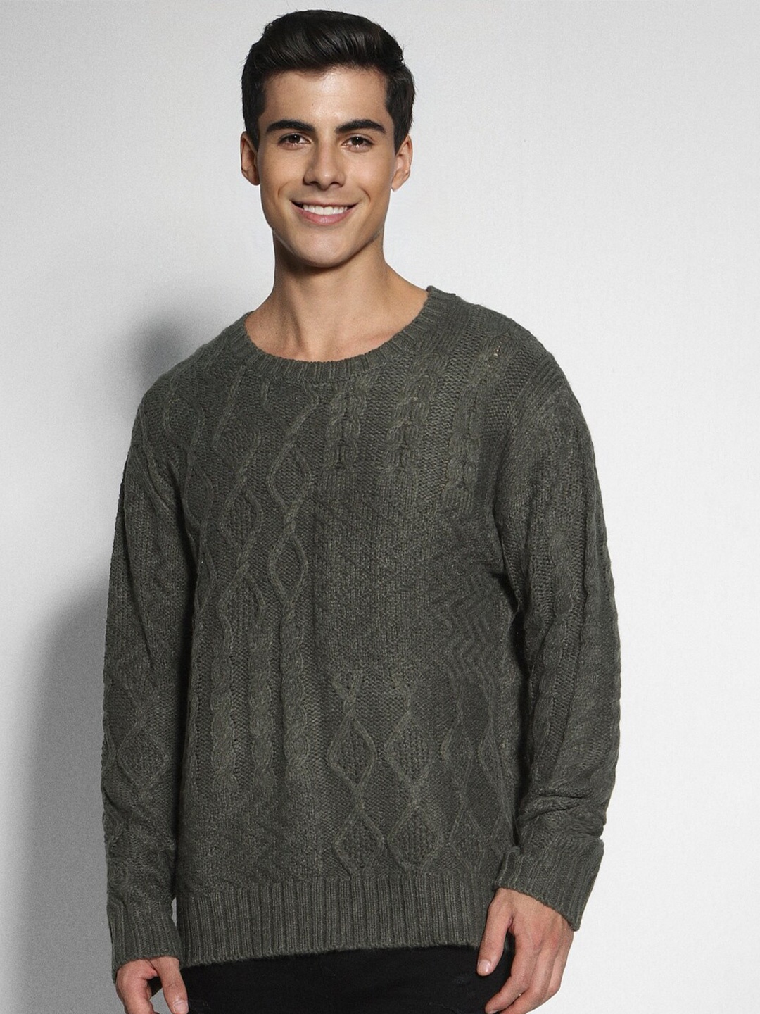 

AMERICAN EAGLE OUTFITTERS Cable Knit Round Neck Long Sleeves Pullover Sweater, Green