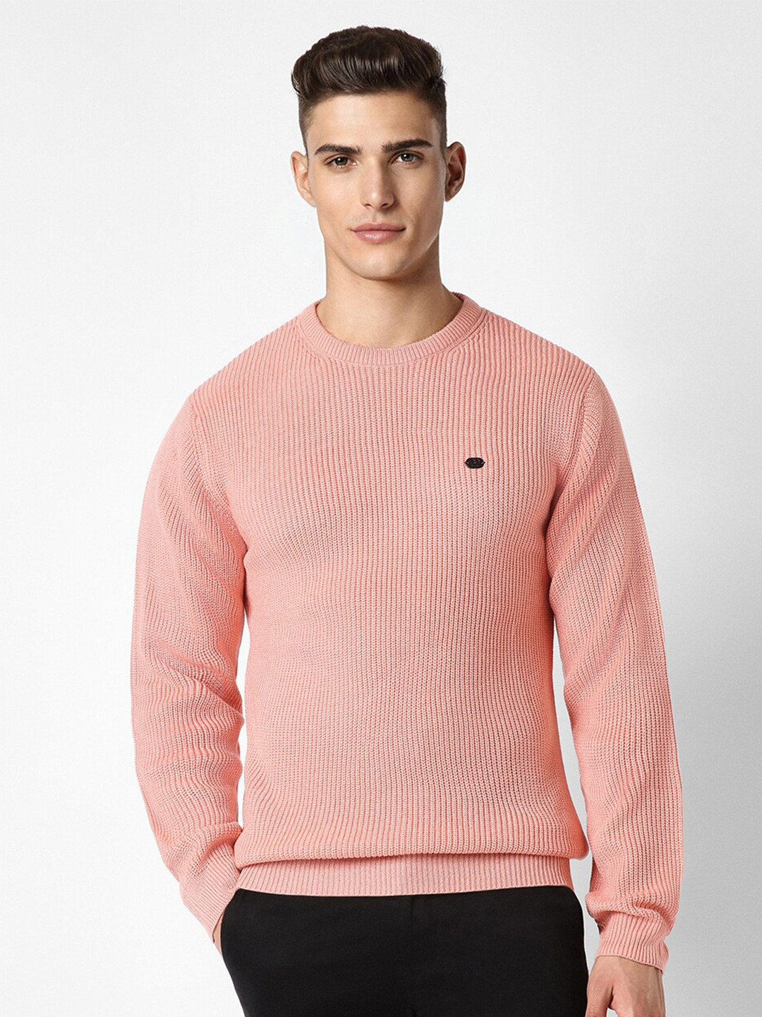 

Peter England Casuals Ribbed Crew Neck Long Sleeve Acrylic Pullover Sweater, Pink