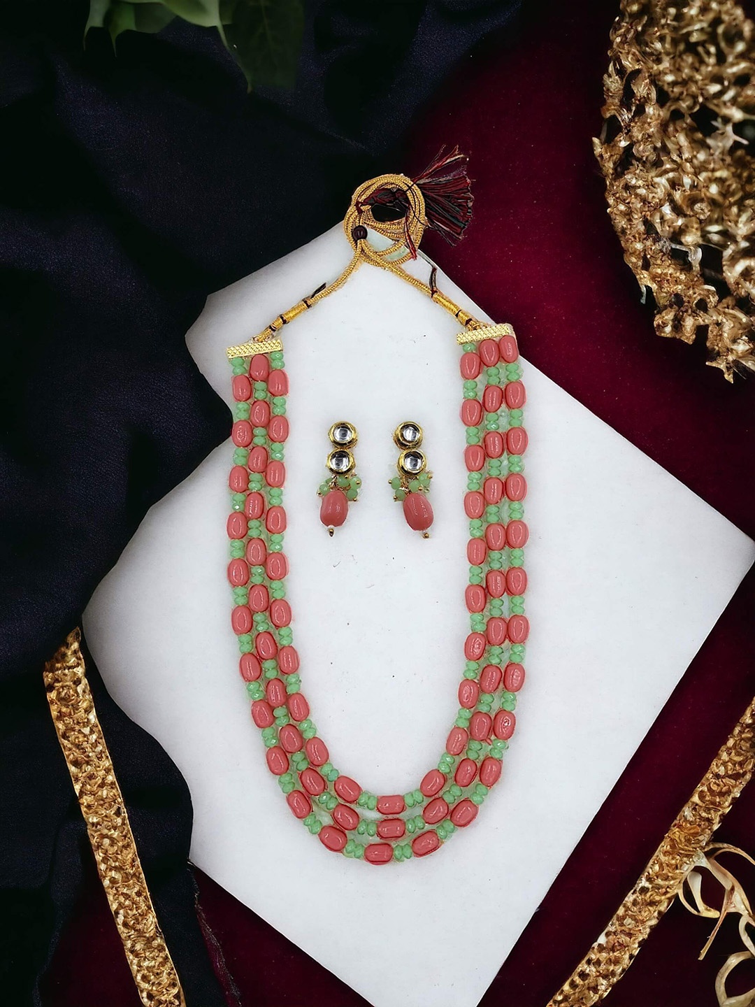 

Anouk Gold Plated Kundan Studded & Beaded Layered Jewellery Set