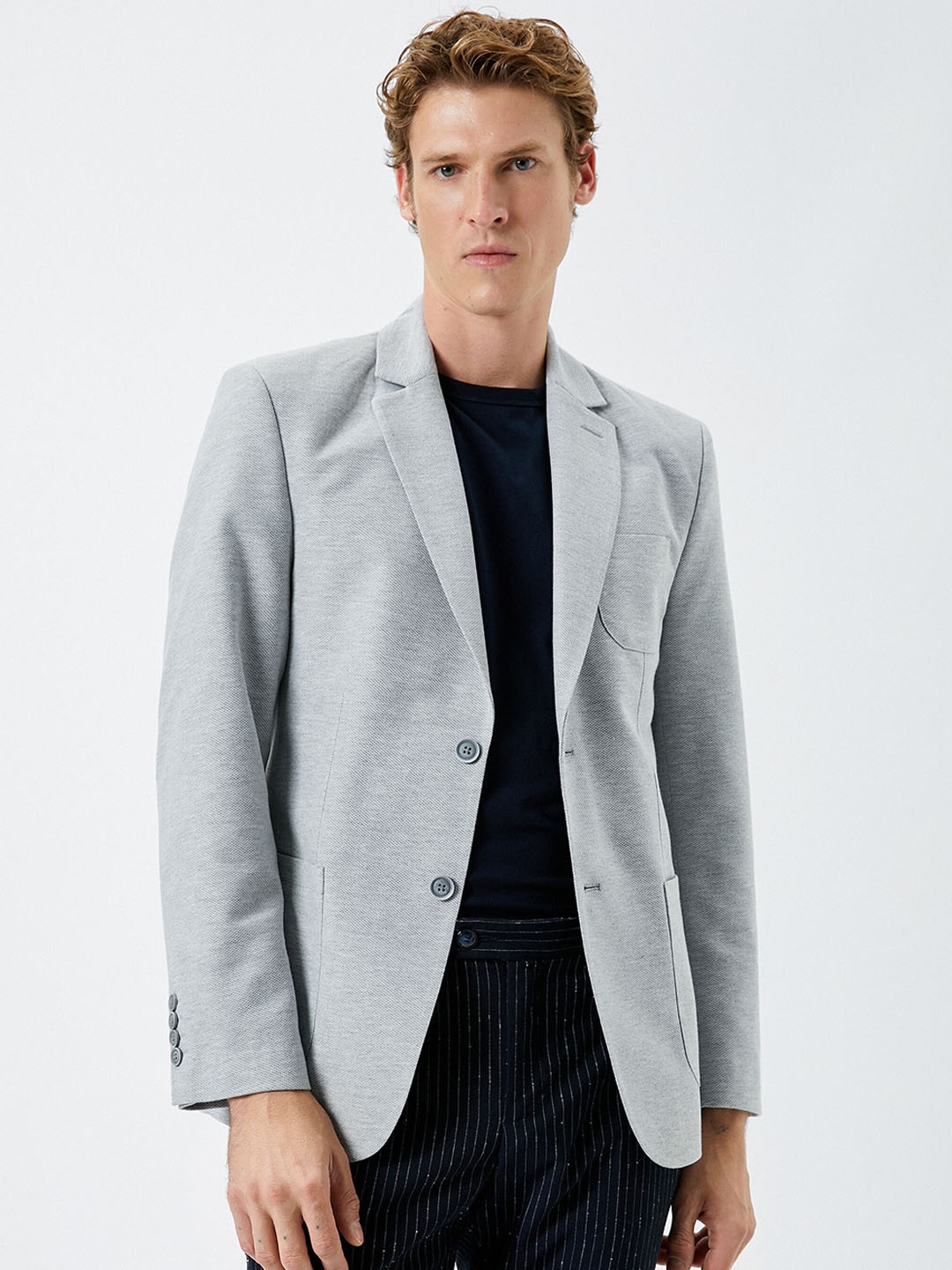 

Koton Self Design Single-Breasted Blazer, Grey