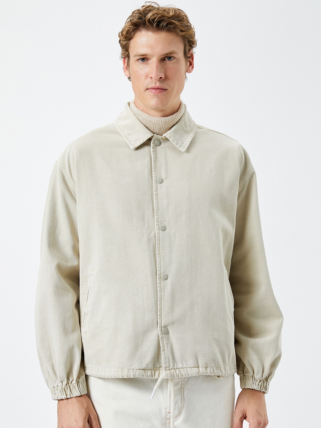 

Koton Spread Collar Cotton Denim Jacket, Beige