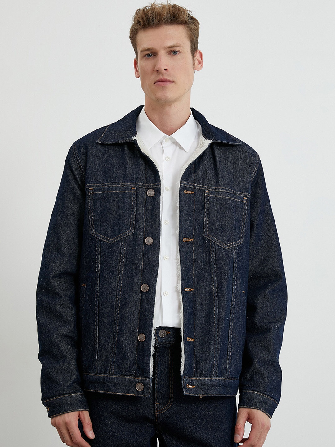 

Koton Spread Collar Cotton Denim Jacket, Blue