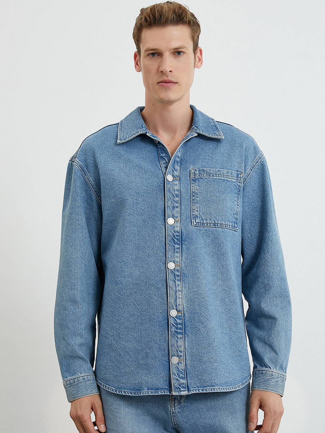 

Koton Spread Collar Cotton Denim Jacket, Blue