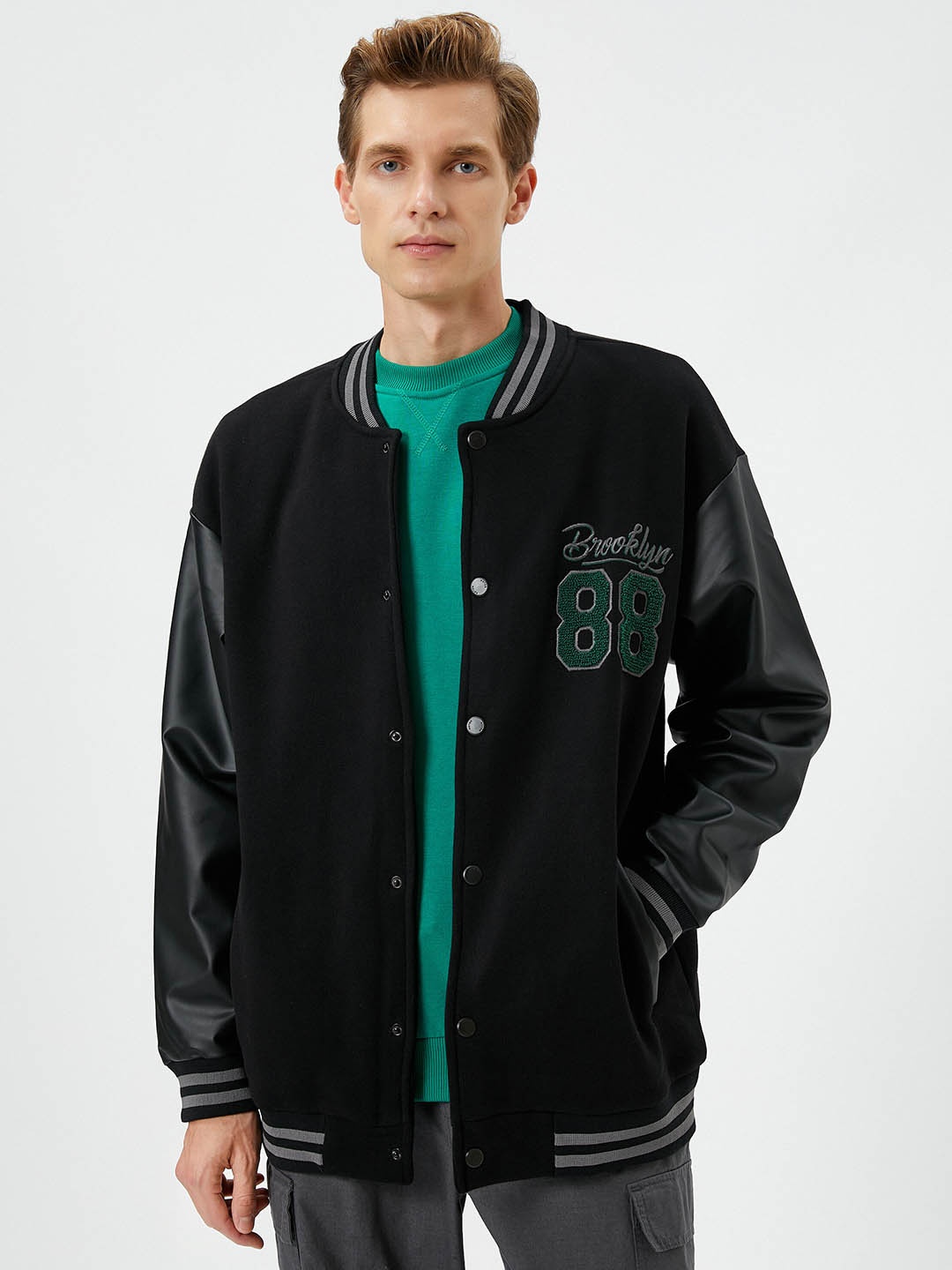

Koton Typography Printed Varsity Jacket, Black