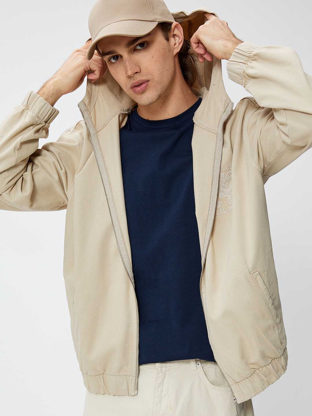 

Koton Hooded Cotton Bomber Jacket, Beige