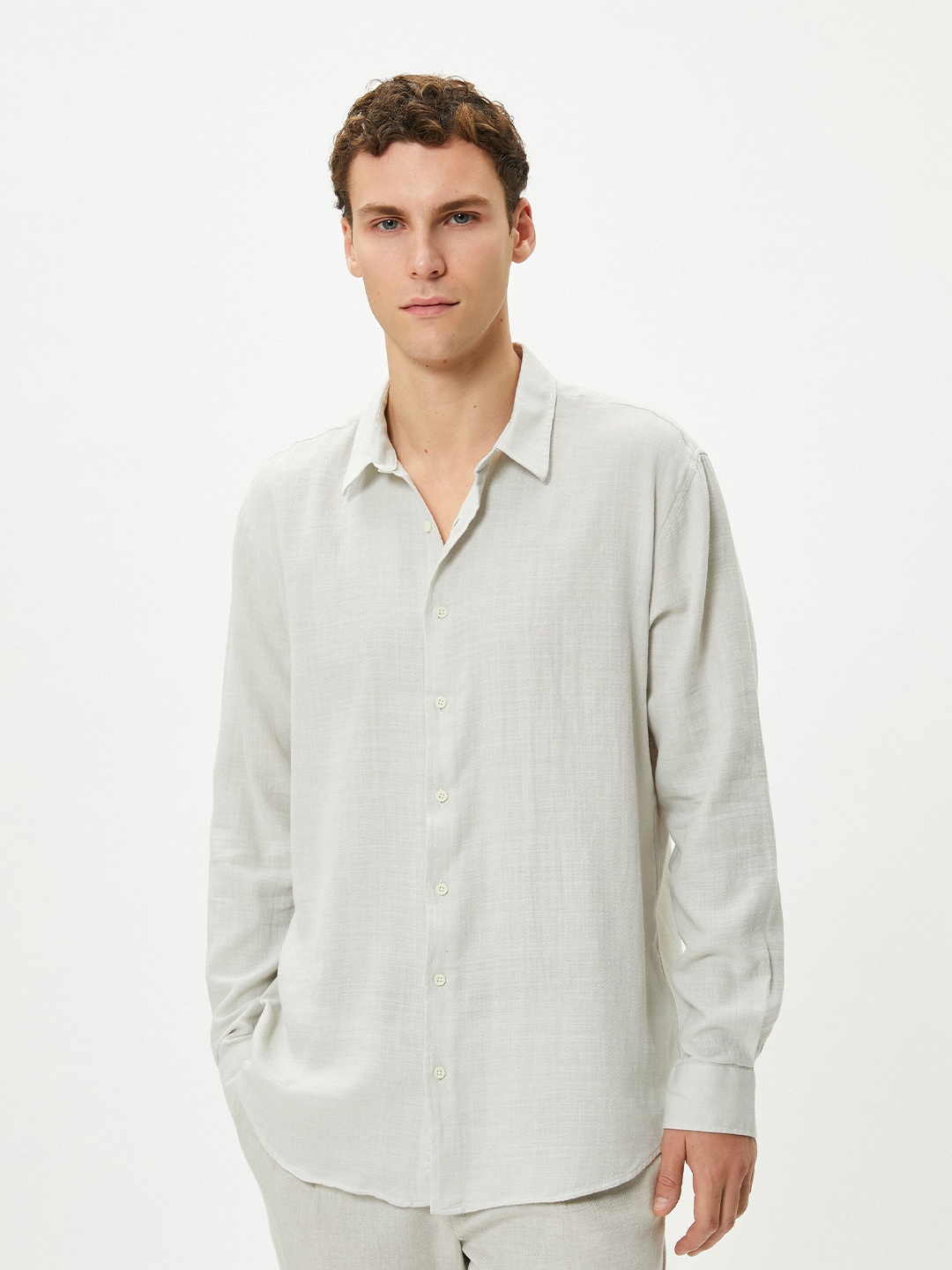 

Koton Spread Collar Long Sleeves Cotton Casual Shirt, Grey