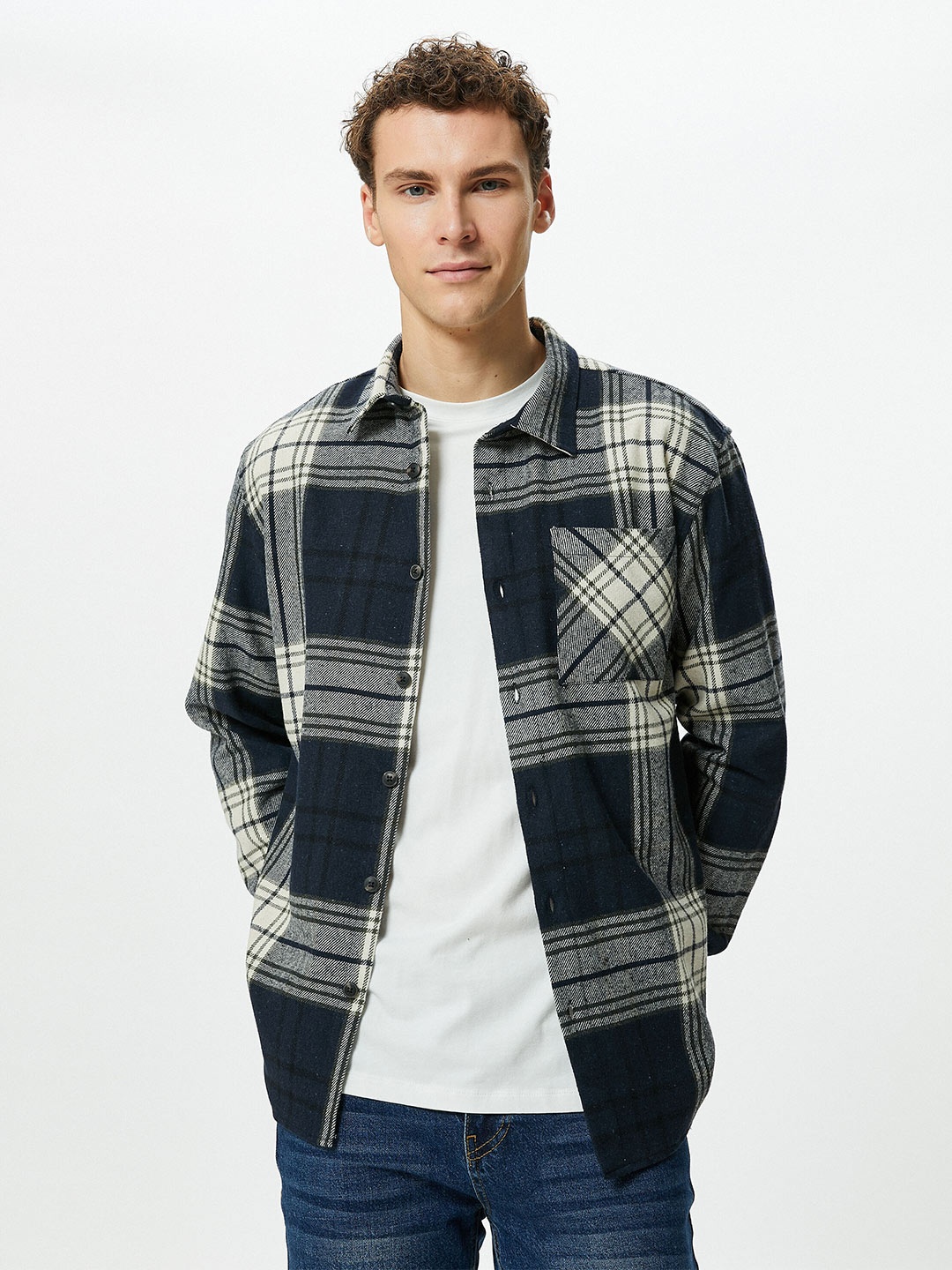 

Koton Tartan Checked Spread Collar Casual Shirt, Grey