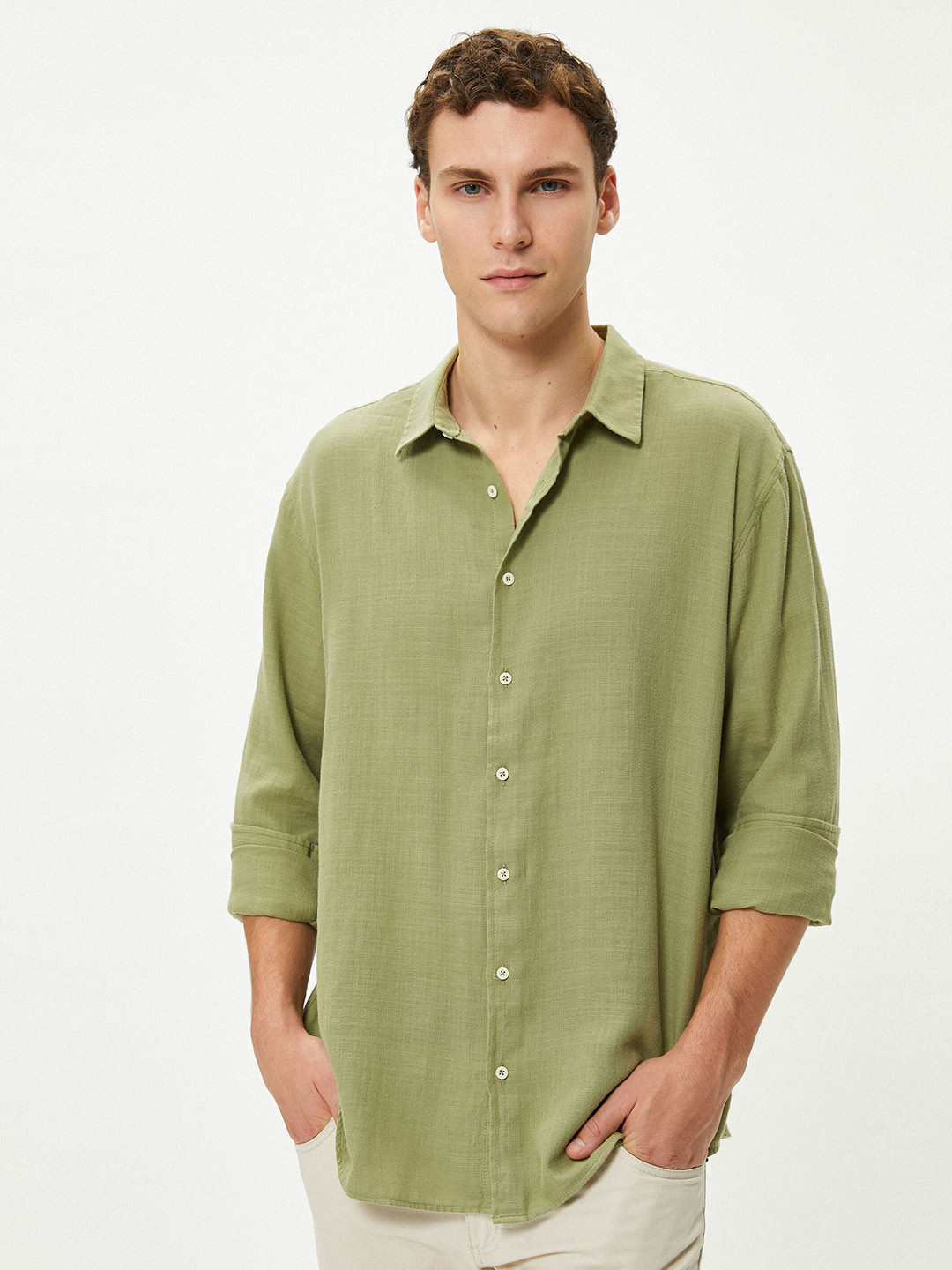 

Koton Spread Collar Long Sleeves Cotton Casual Shirt, Olive
