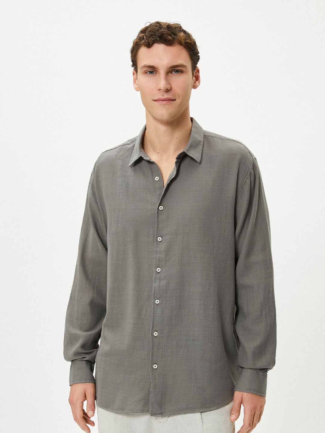 

Koton Spread Collar Pure Cotton Casual Shirt, Grey