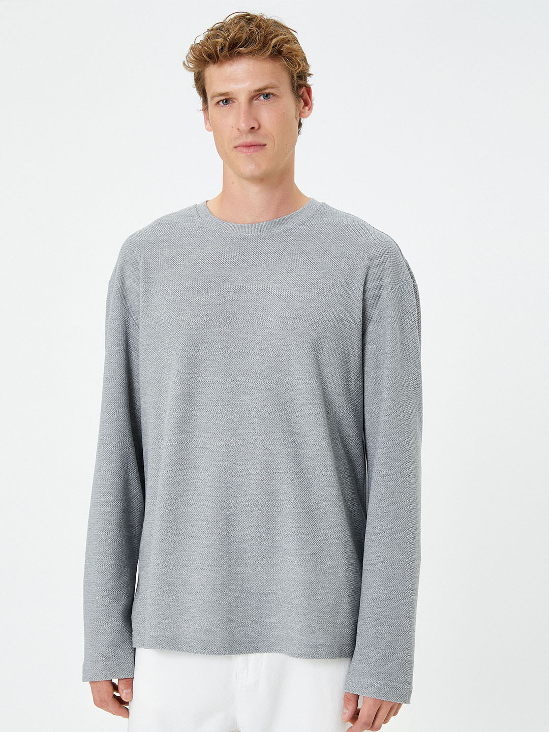 

Koton Ribbed Round Neck Pullover, Grey