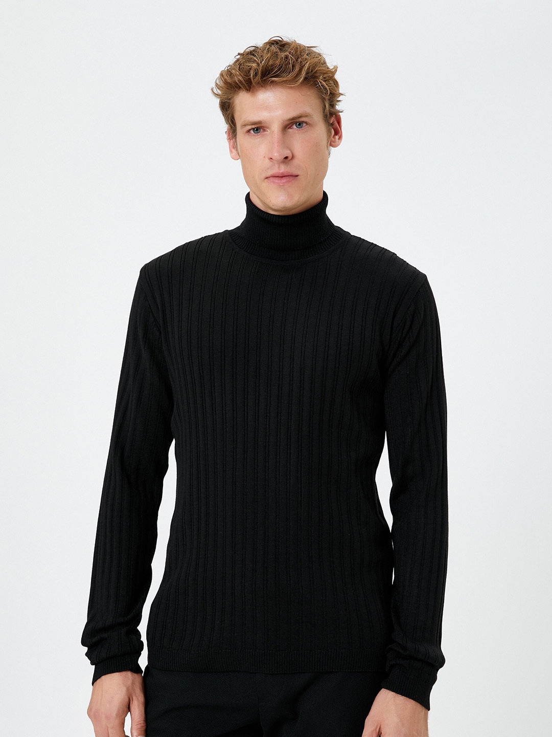 

Koton Ribbed Turtle Neck Pullover Acrylic Woollen Sweater, Black