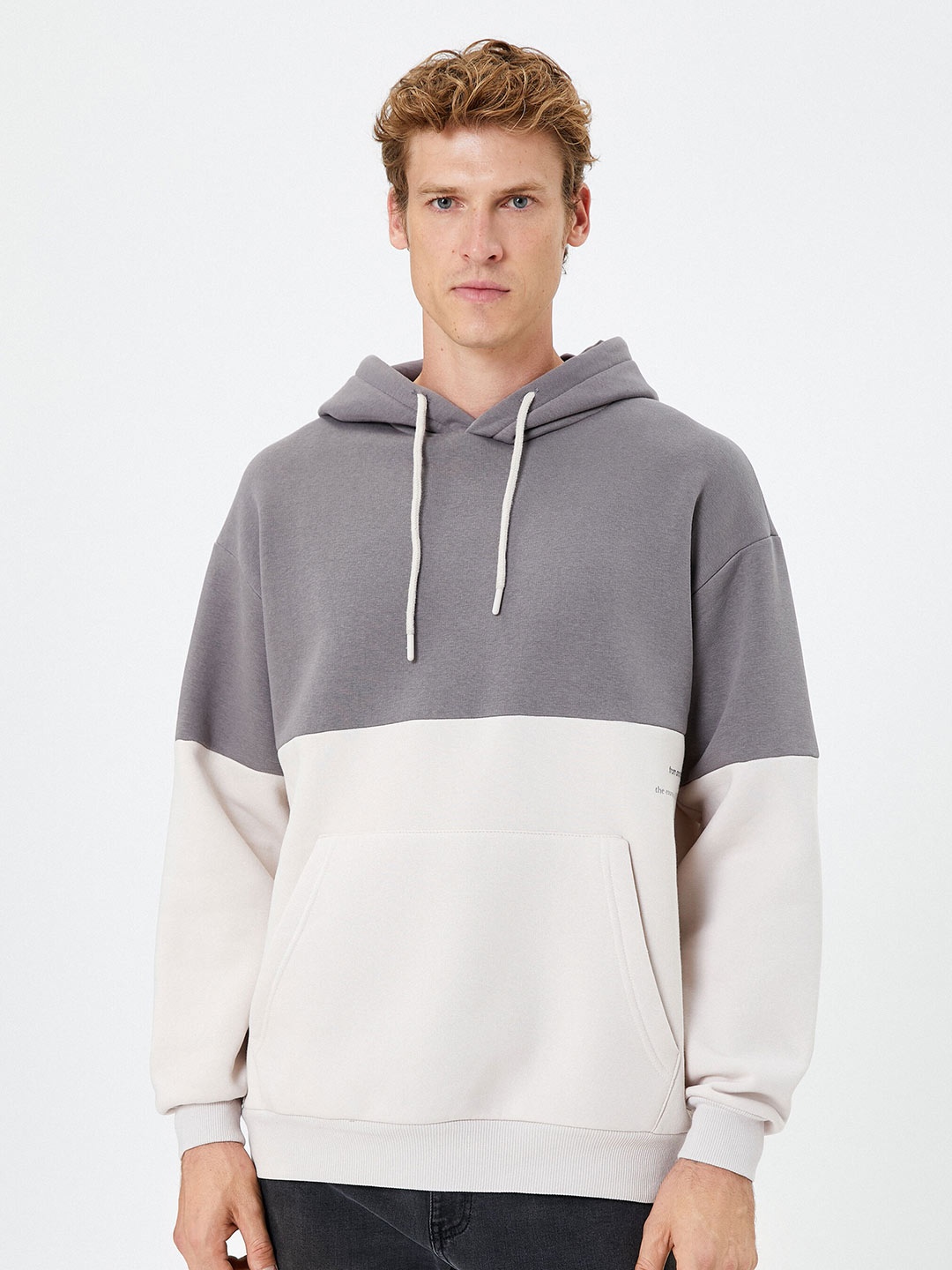 

Koton Colourblocked Hooded Pullover Sweatshirt, Grey