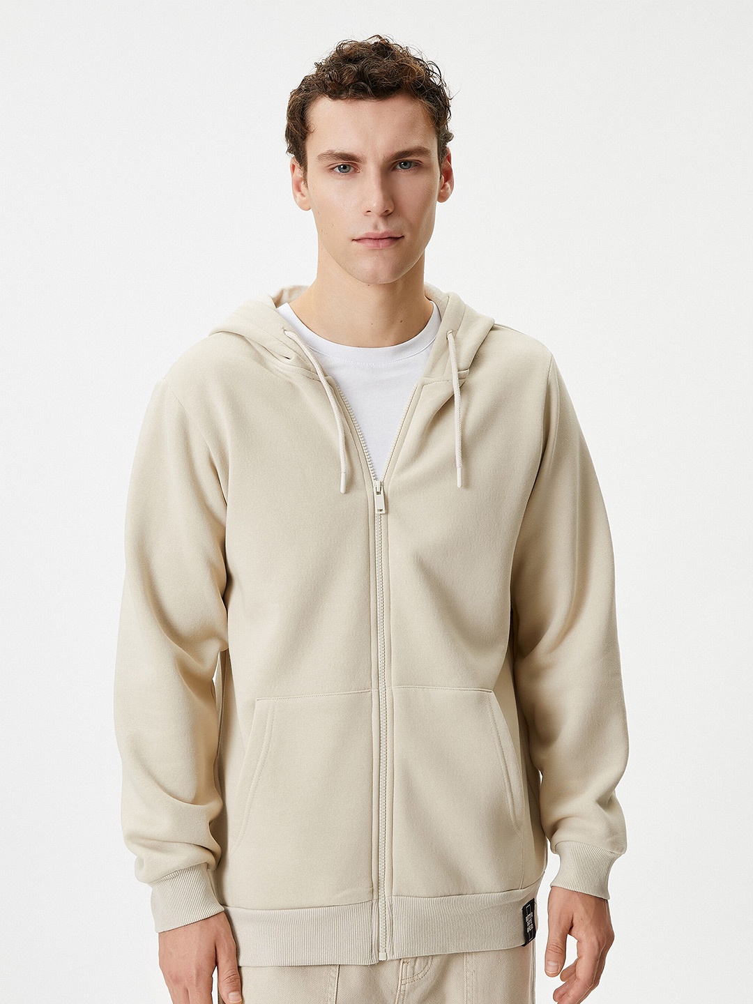 

Koton Hooded Cotton Front Open Sweatshirt, Beige