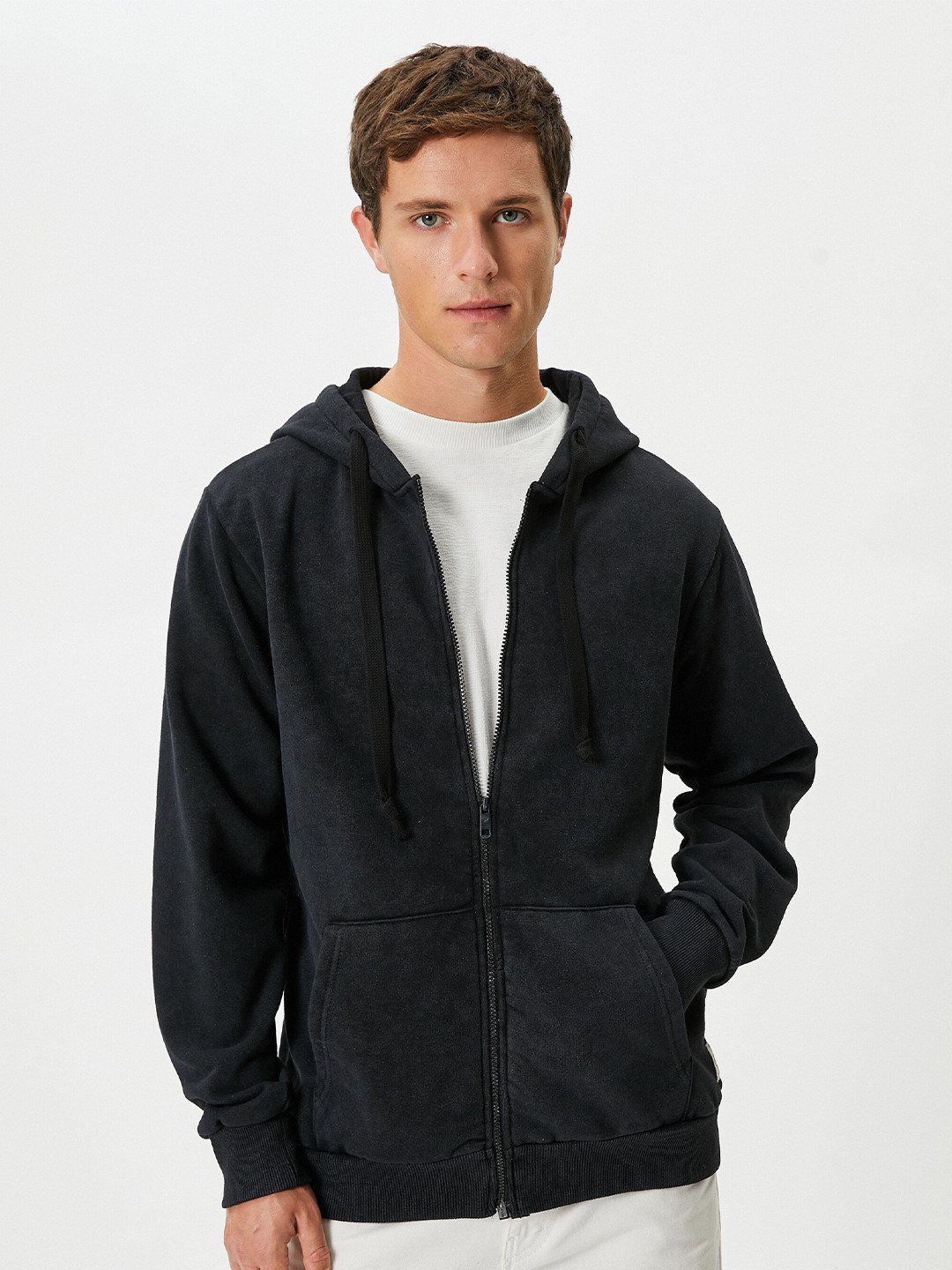 

Koton Hooded Front Open Sweatshirt, Black