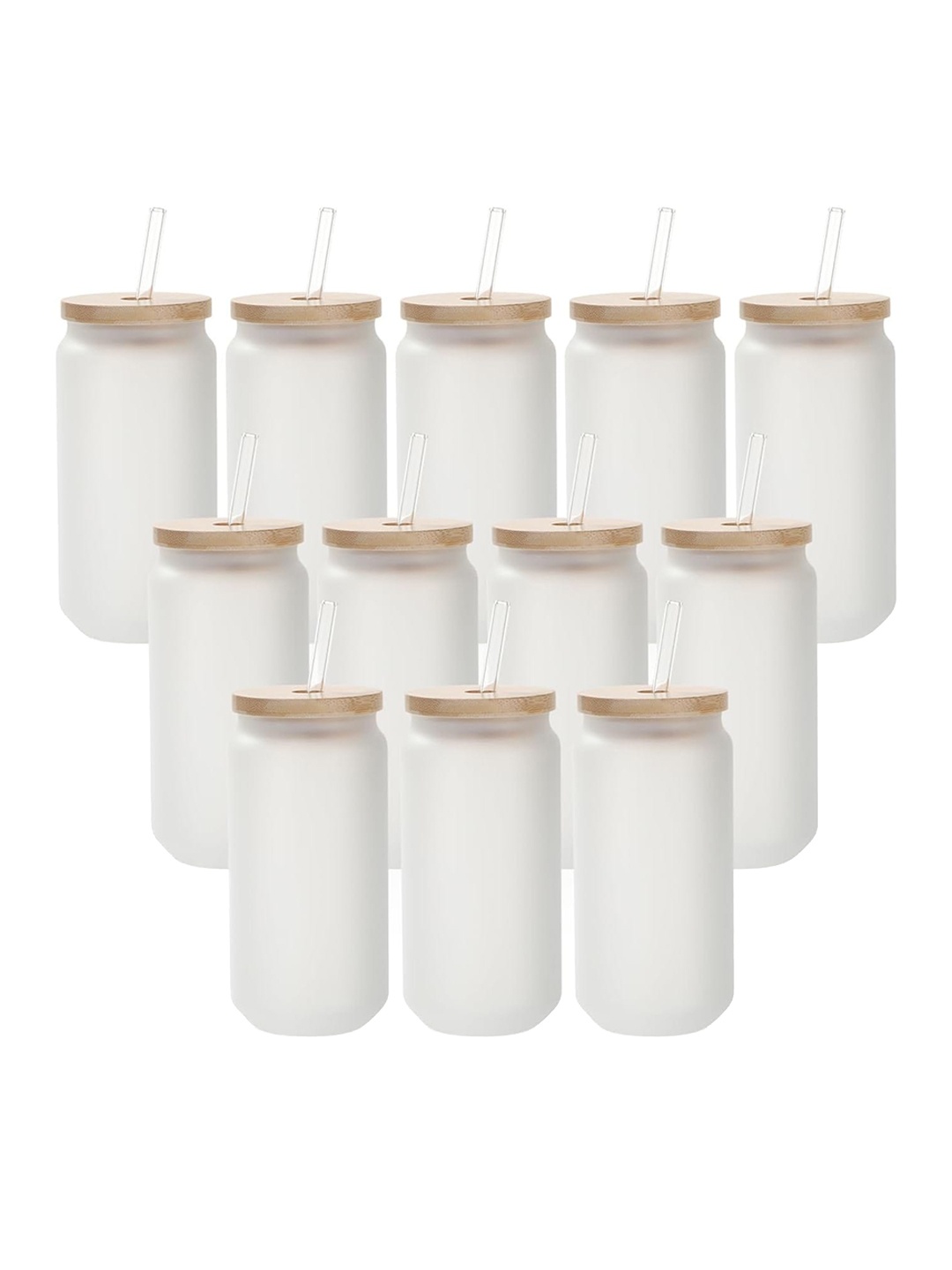 

1219 Avenue 12 Pcs White Glass Cans with Lid & Straw - 550 ML Each