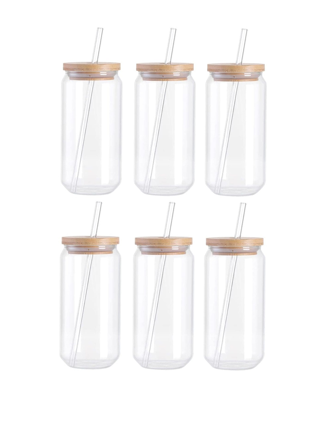 

1219 Avenue Transparent 6 Pieces Cans With Lid & Glass Straw 550 ml Each