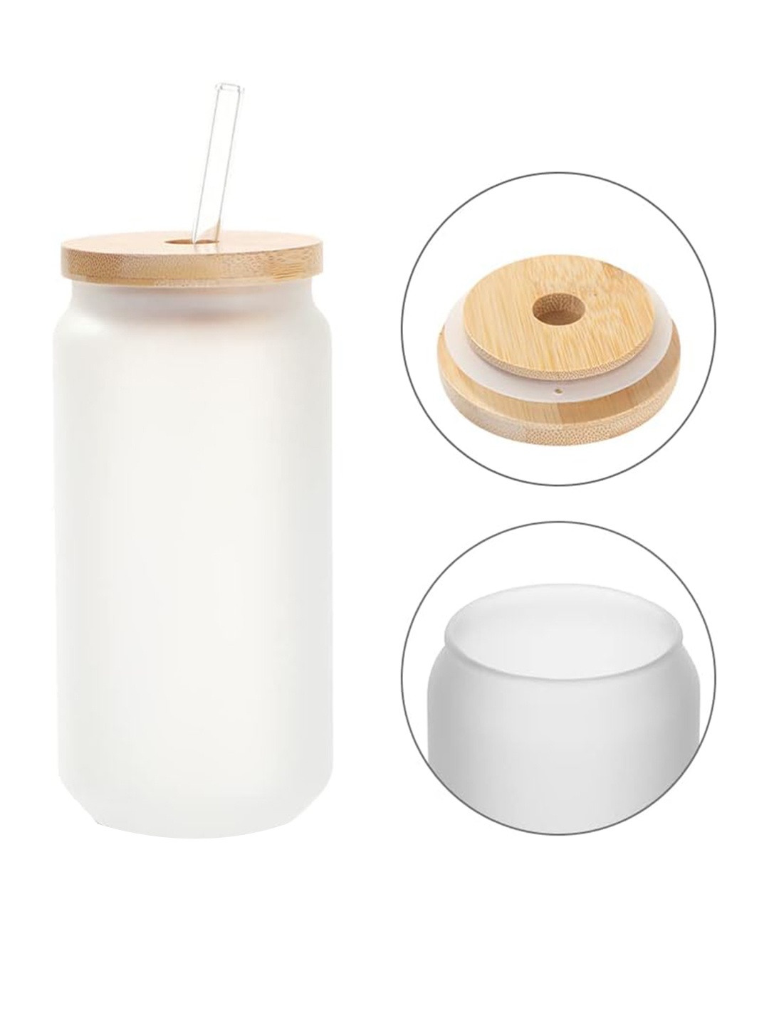 

1219 Avenue Frosted Glass Cans with Lid and Glass Straw 550 ml, White