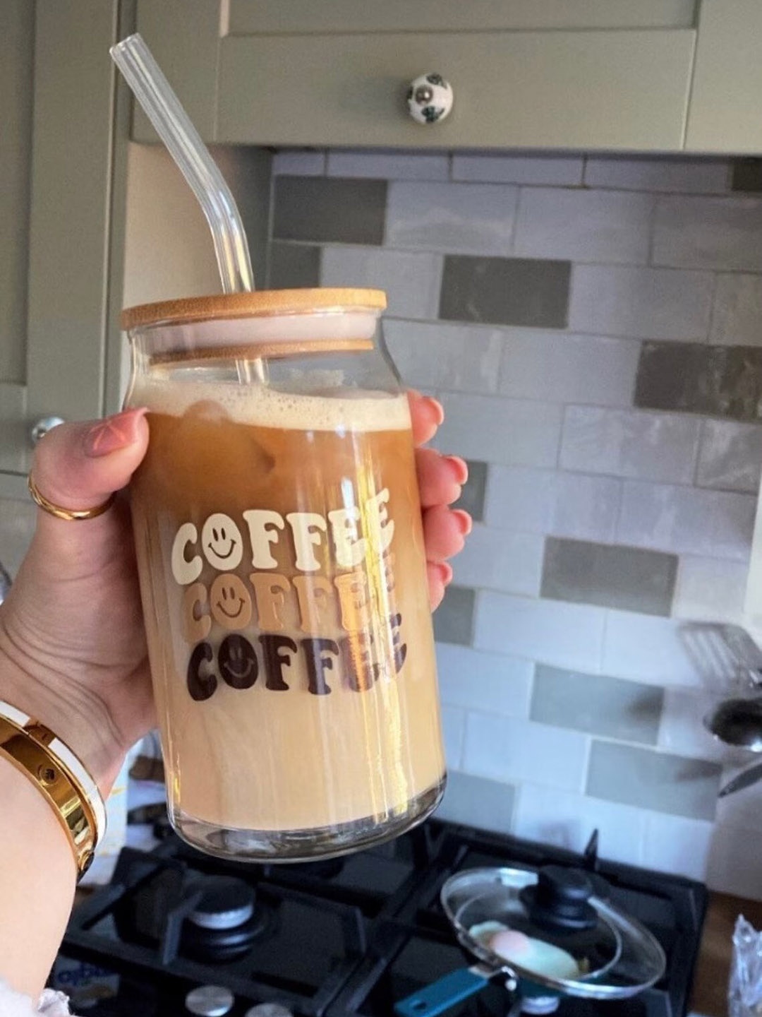 

1219 Avenue Transparent Coffee Printed Can Shaped Glass With Lid & Straw - 500 ML