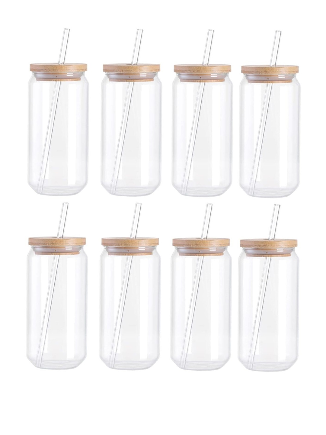 

1219 Avenue Transparent 8 Pieces Juice Glass Cans with Lid and Glass Straw 550 ml