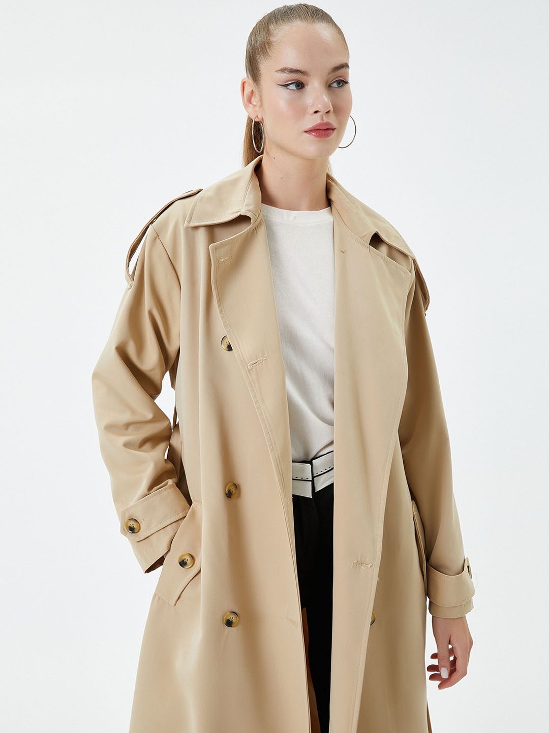

Koton Longline Double-Breasted Overcoat, Beige