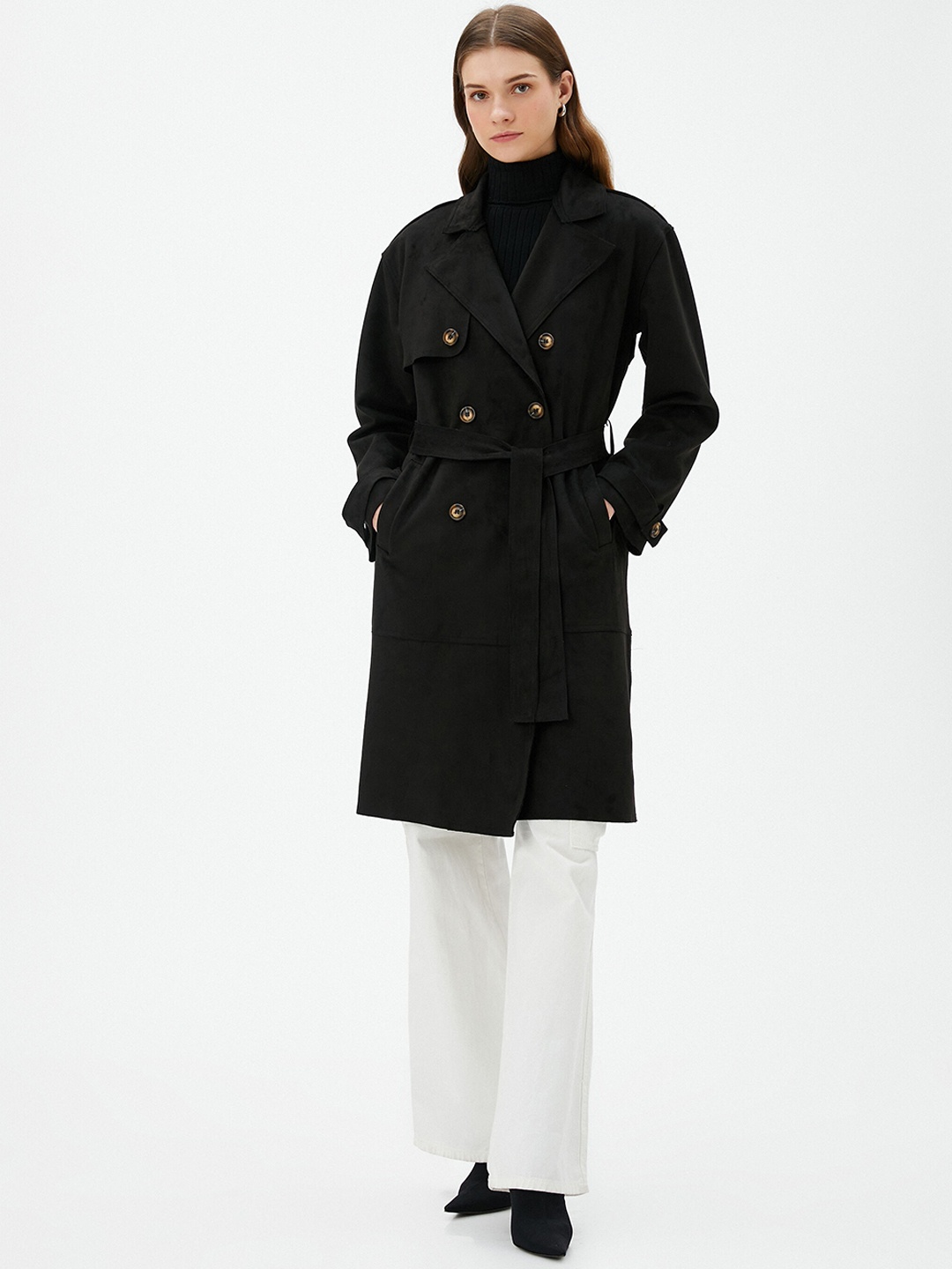 

Koton Double-Breasted Overcoat, Black