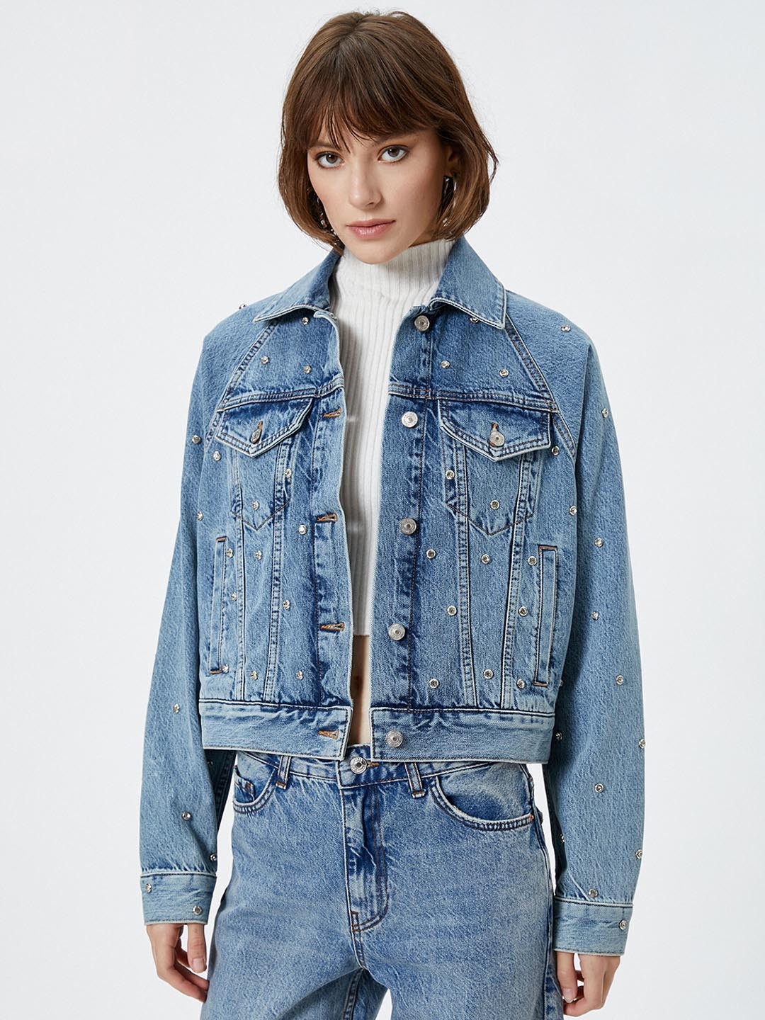 

Koton Spread Collar Cotton Denim Jacket, Blue