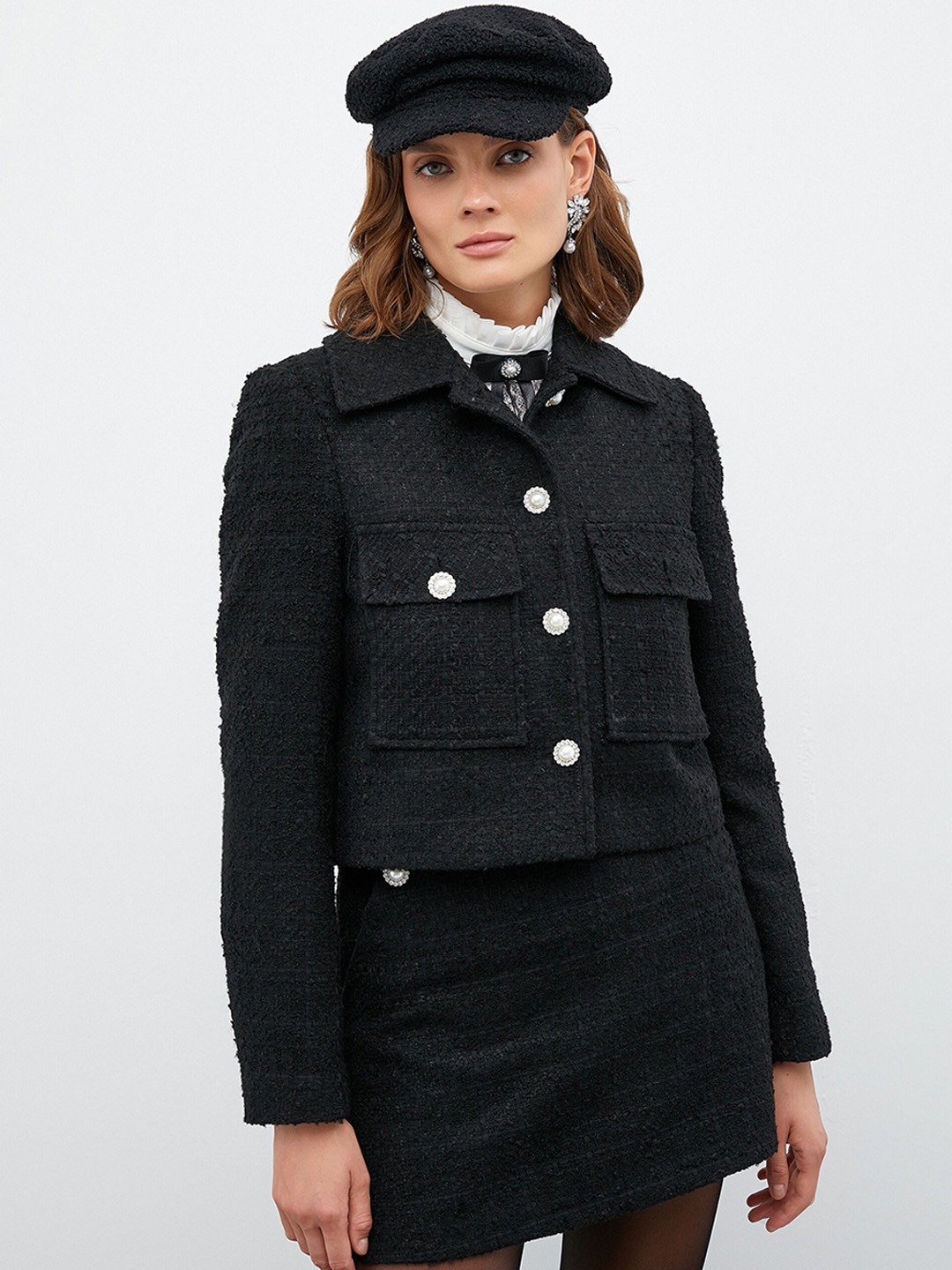 

Koton Self Designed Spread Collar Jacket, Black