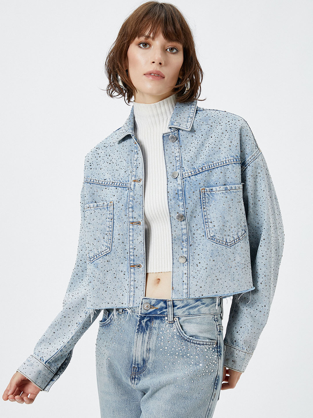 

Koton Embellished Cotton Denim Jacket, Blue