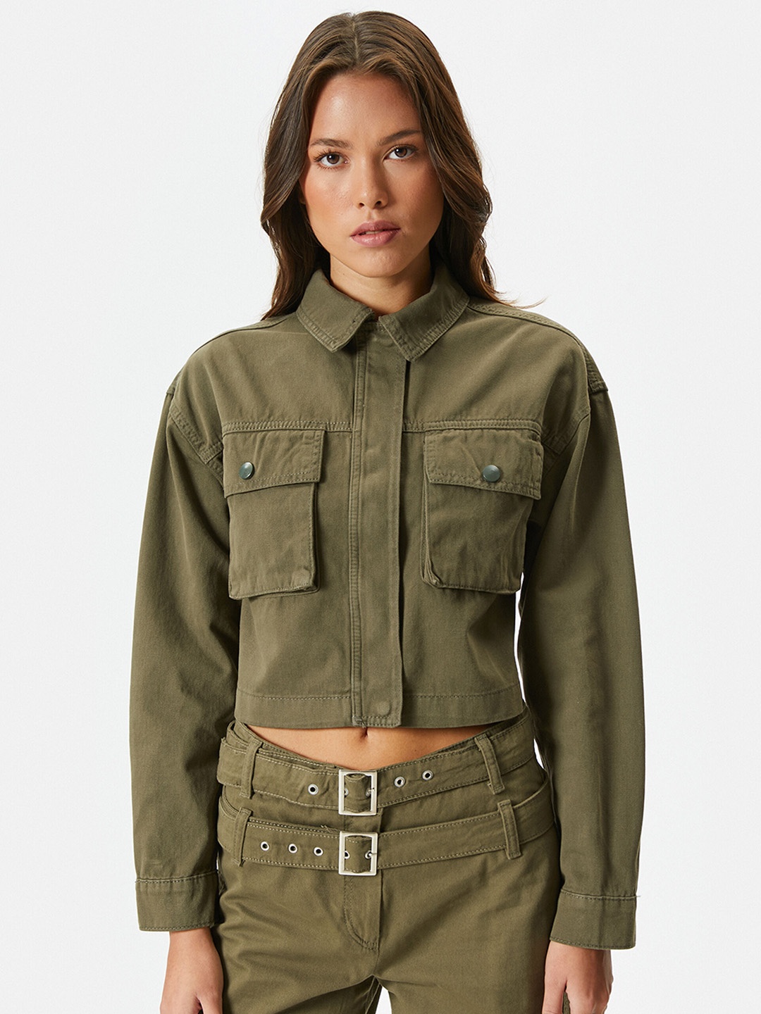 

Koton Spread Collar Pure Cotton Jacket, Khaki