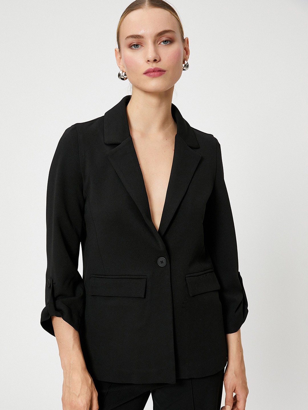 

Koton Notched Lapel Collar Single Breasted Blazer, Black