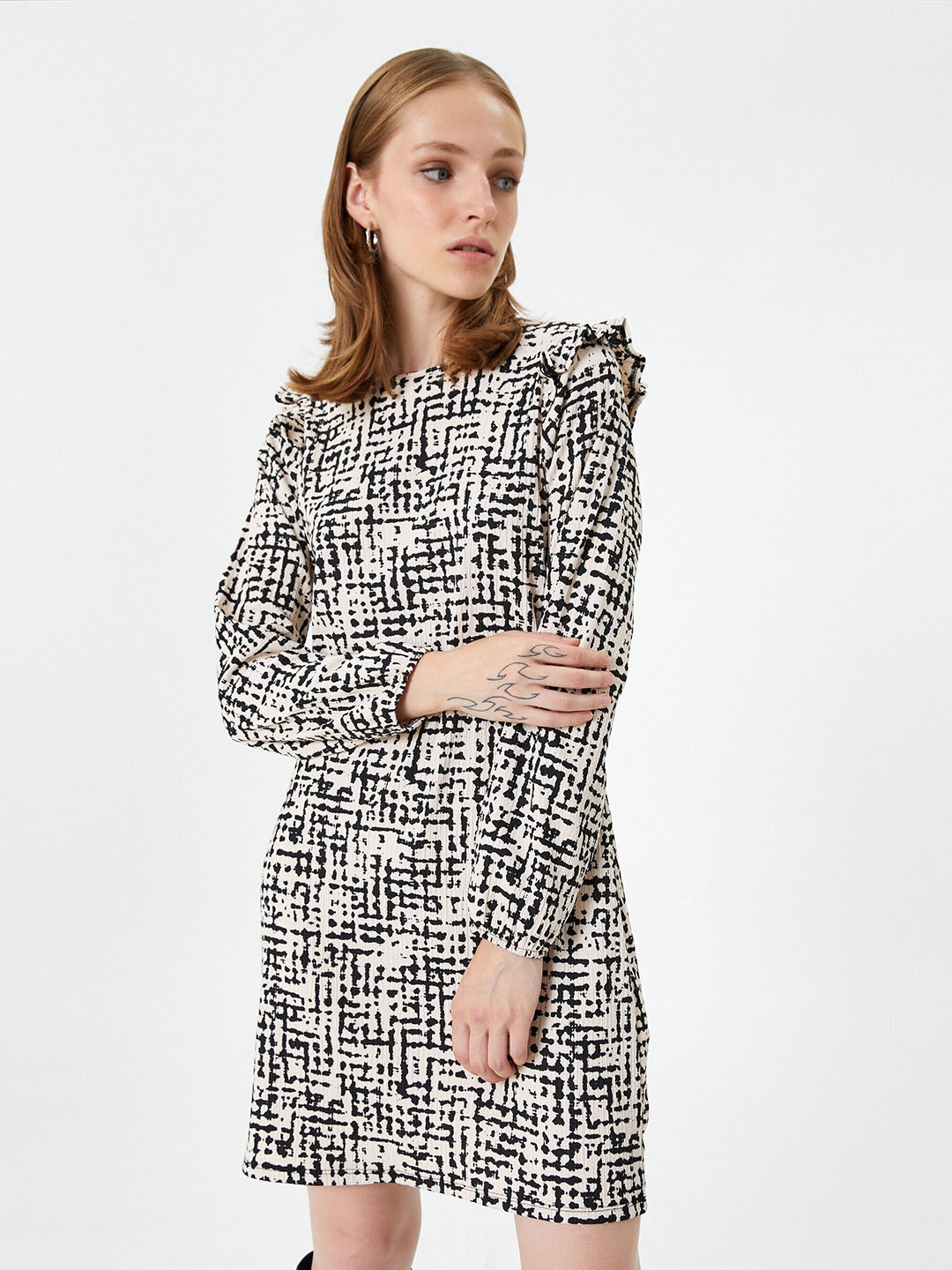 

Koton Geometric Printed A-Line Dress, Black