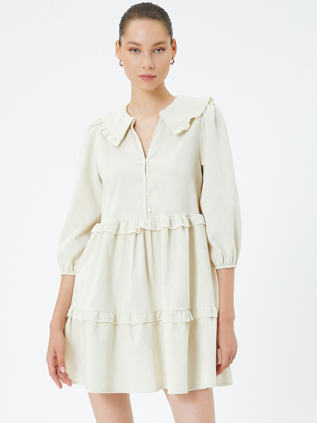 

Koton Above the Keyboard Collar Ruffled Fit & Flare Dress, Beige