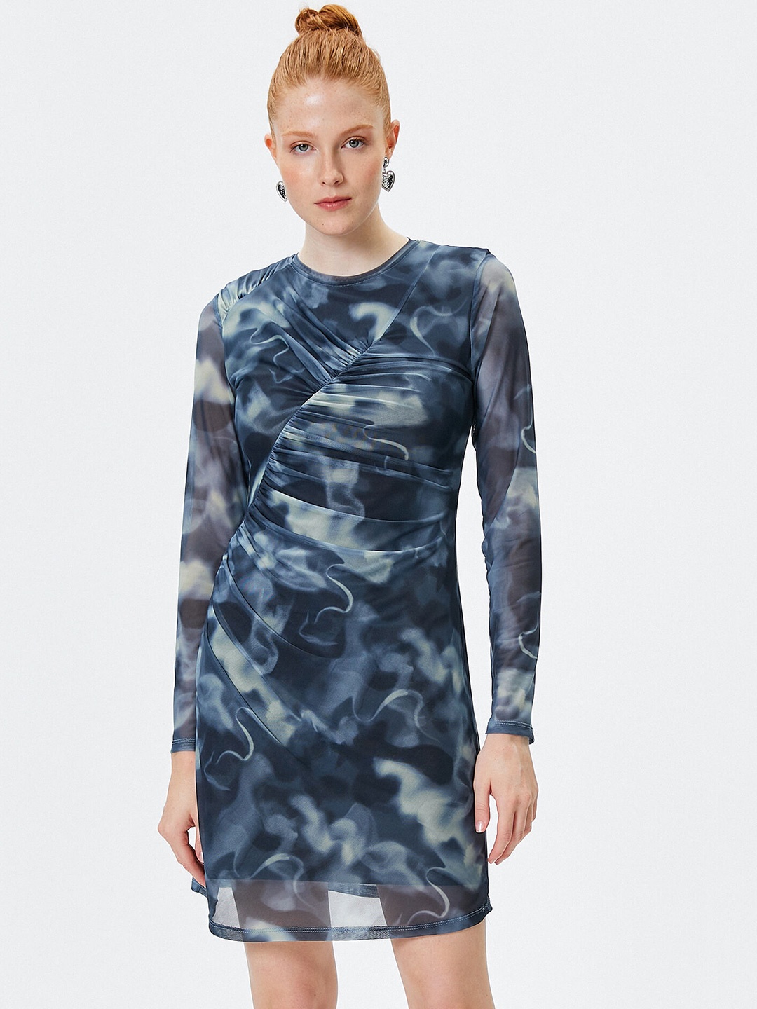 

Koton Abstract Printed Round Neck Sheath Dress, Blue